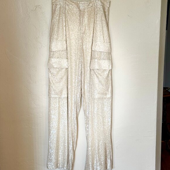 The Noli Shop Sequin Cargo Pant - Pearl - Picture 1 of 6